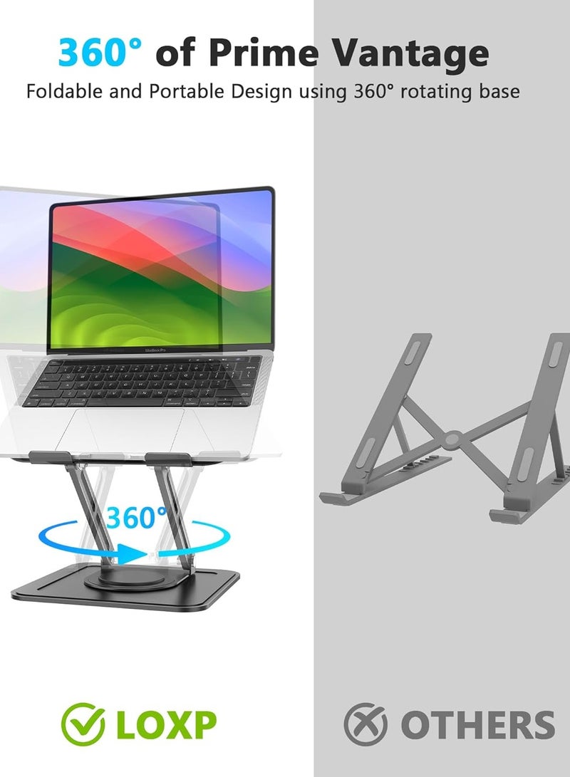 أفضل ذروة حامل كمبيوتر محمول قابل للتعديل، حامل كمبيوتر مكتبي، حامل كمبيوتر محمول مكتبي، قاعدة دوارة 360 درجة، حامل كمبيوتر محمول قابل للطي مع تهوية وتبريد، حامل كمبيوتر متوافق مع أجهزة MacBook Air Pro وDell XPS وغيرها من أجهزة الكمبيوتر المحمولة مقاس 10-17 بوصة، حامل كمبيوتر خفيف الوزن للمنزل والمكتب. - Image 4