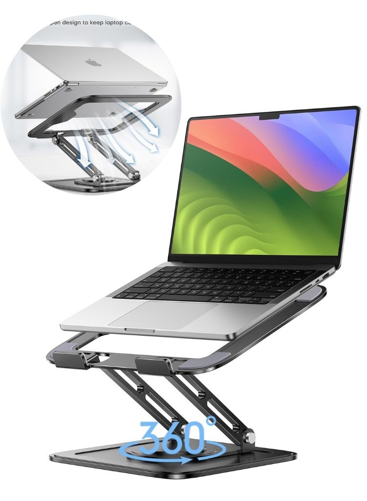 أفضل ذروة حامل كمبيوتر محمول قابل للتعديل، حامل كمبيوتر مكتبي، حامل كمبيوتر محمول مكتبي، قاعدة دوارة 360 درجة، حامل كمبيوتر محمول قابل للطي مع تهوية وتبريد، حامل كمبيوتر متوافق مع أجهزة MacBook Air Pro وDell XPS وغيرها من أجهزة الكمبيوتر المحمولة مقاس 10-17 بوصة، حامل كمبيوتر خفيف الوزن للمنزل والمكتب. - Image 1