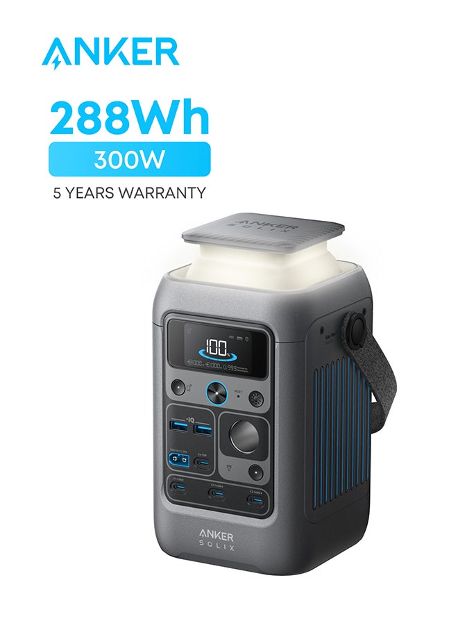 Anker SOLIX C300 DC Power Bank Station, Outdoor 288Wh (90,000mAh), Portable Power Station for Multiple Devices, LiFePO4 Battery, 300W Solar Generator, For Camping, Traveling, and Emergencies  - Image 1