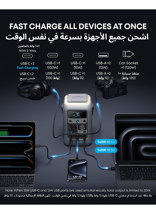 Anker SOLIX C300 DC Power Bank Station, Outdoor 288Wh (90,000mAh), Portable Power Station for Multiple Devices, LiFePO4 Battery, 300W Solar Generator, For Camping, Traveling, and Emergencies  - Image 3