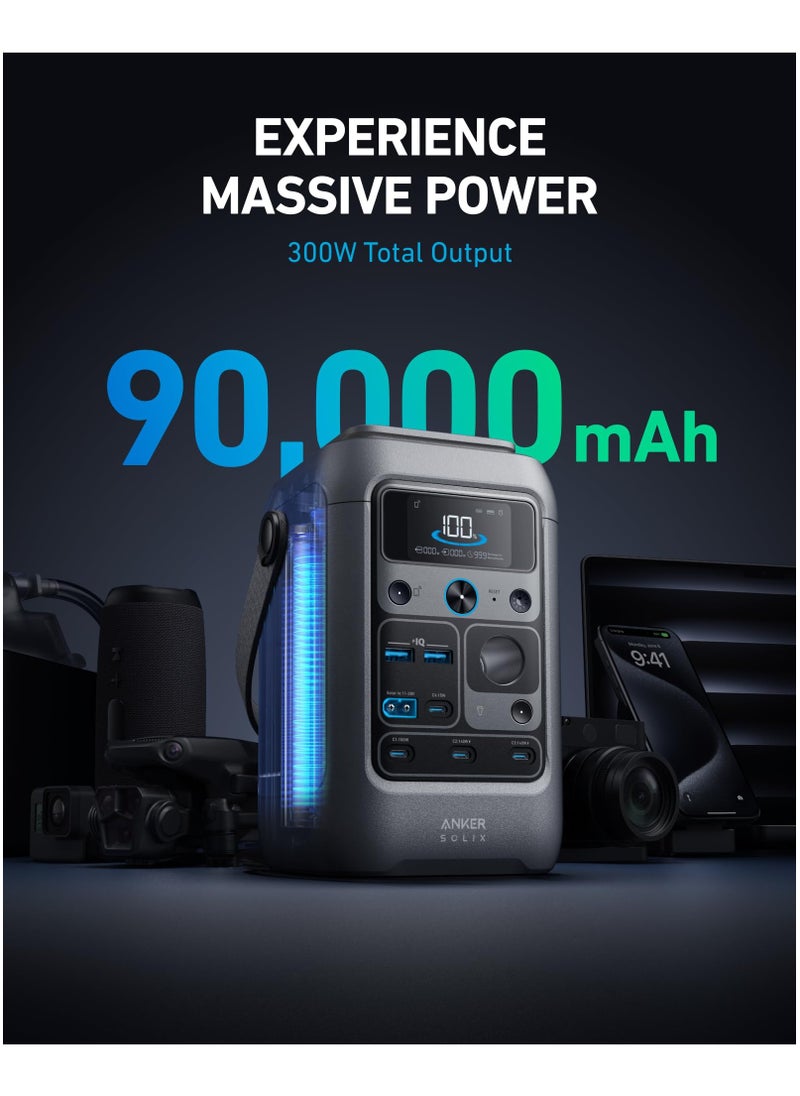 Anker - Anker SOLIX C300 DC Power Bank Station, Outdoor 288Wh (90,000mAh), Portable Power Station for Multiple Devices, LiFePO4 Battery, 300W Solar Generator, For Camping, Traveling, and Emergencies - Image 1