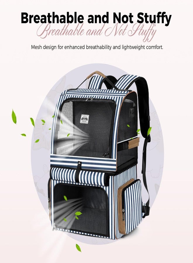 Lekebobor Cat Backpack for 2 Cats - Double-Compartment Pet Carrier for Two Small Cats or One Medium Dog, Fits Up to 24 Lbs, Blue Striped - Image 4