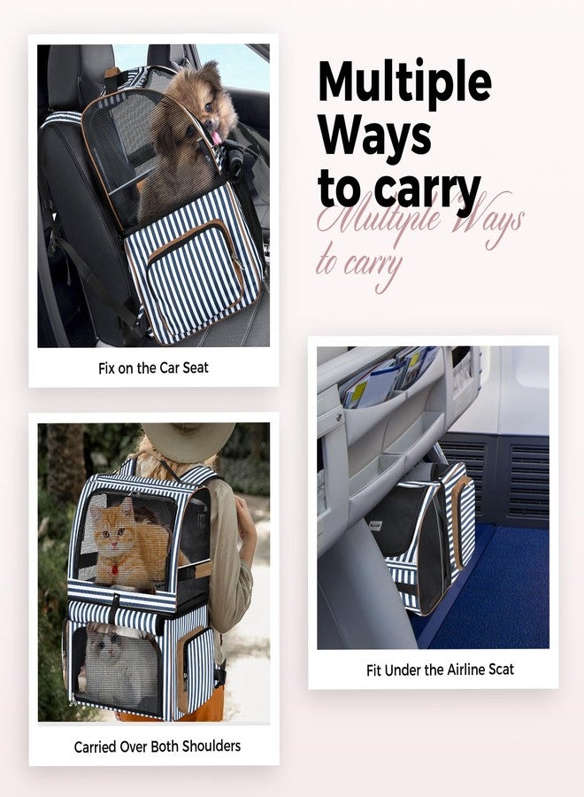 Lekebobor Cat Backpack for 2 Cats - Double-Compartment Pet Carrier for Two Small Cats or One Medium Dog, Fits Up to 24 Lbs, Blue Striped - Image 5