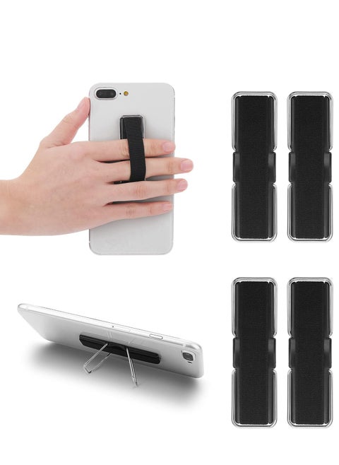4 Pcs Finger Strap Phone Grip Holder Elastic Kickstand with Stand(Black)