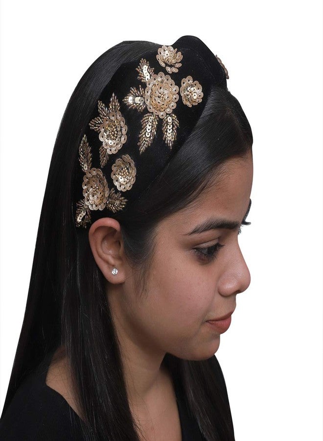 Nnr Beaded Hair Bands For Girls And Women, Hand Made Embroidery Hair Bands For Parties And Functions, Pack Of 1 Pcs - Black2 - Image 4