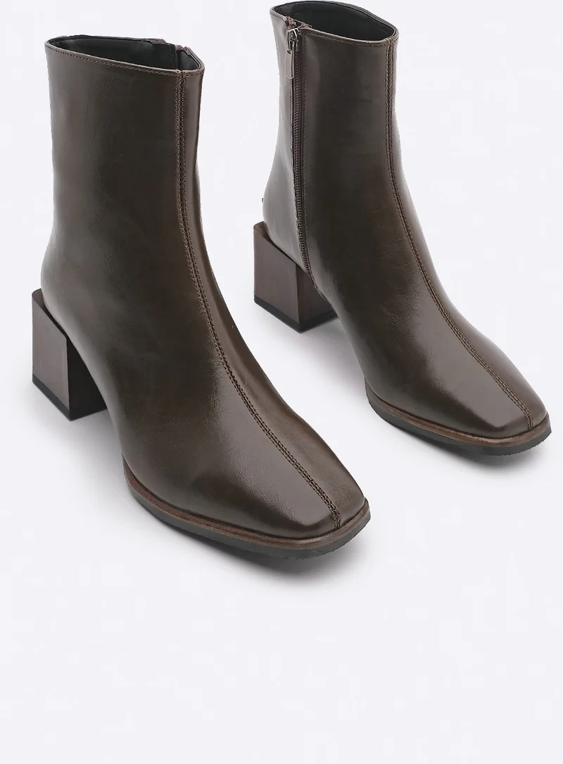 MARJIN Margin Women's Heeled Boots & Booties Blunt Toe Wooden Pattern Heel Zippered Daily Classic Boots Noyes