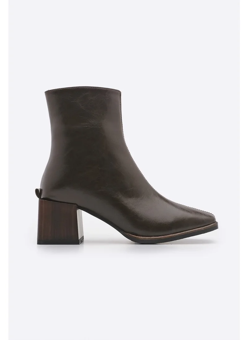 MARJIN Margin Women's Heeled Boots & Booties Blunt Toe Wooden Pattern Heel Zippered Daily Classic Boots Noyes