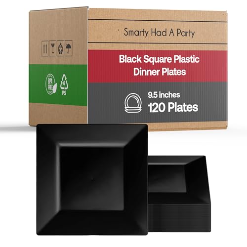 Smarty Had A Party Smarty Had A Party 120 Elegant Disposable Plastic Dinner Plate 95 Heavy Duty Fancy Square Black Dinner Plates for Parties and weddings 