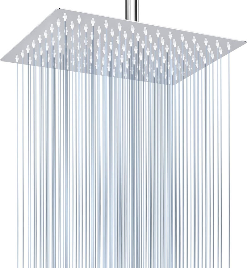 Voolan Rain Shower Head - High Flow Large Rainfall Shower Heads Made of Stainless Steel - Waterfall Bathroom Square Showerhead - Ceiling or Wall Mount (12 * 8 Inch Rectangle, Chrome) - Image 1
