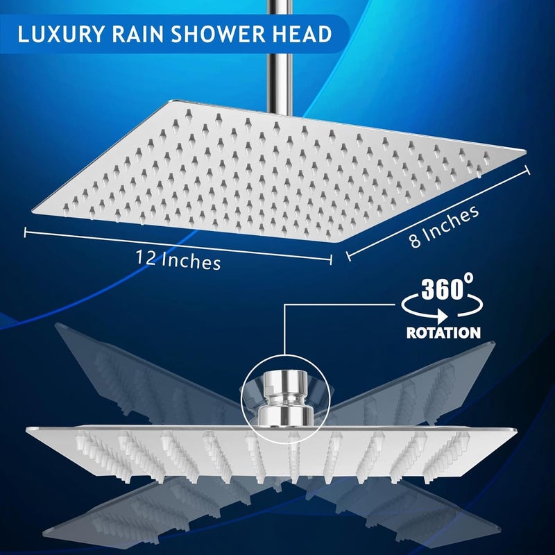 Voolan Rain Shower Head - High Flow Large Rainfall Shower Heads Made of Stainless Steel - Waterfall Bathroom Square Showerhead - Ceiling or Wall Mount (12 * 8 Inch Rectangle, Chrome) - Image 5