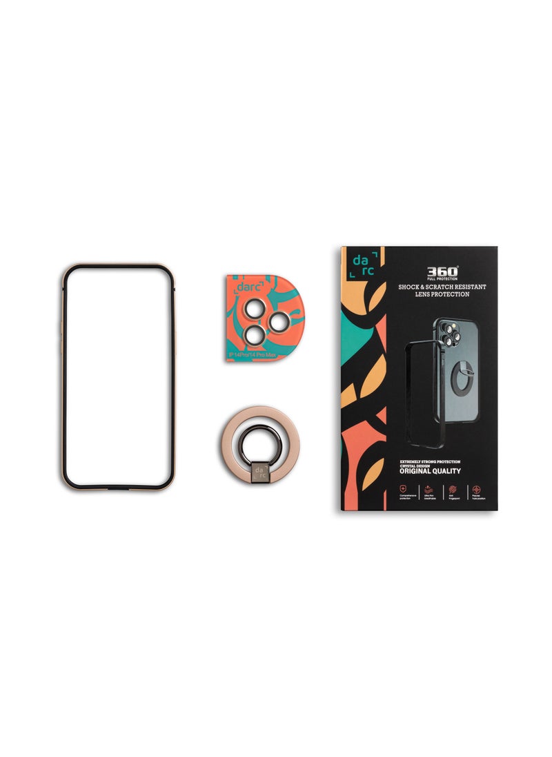 darc iPhone 14 Pro Max 3-in-1 Frame + Camera Protection + MagSafe Grip Gold  - Image 2