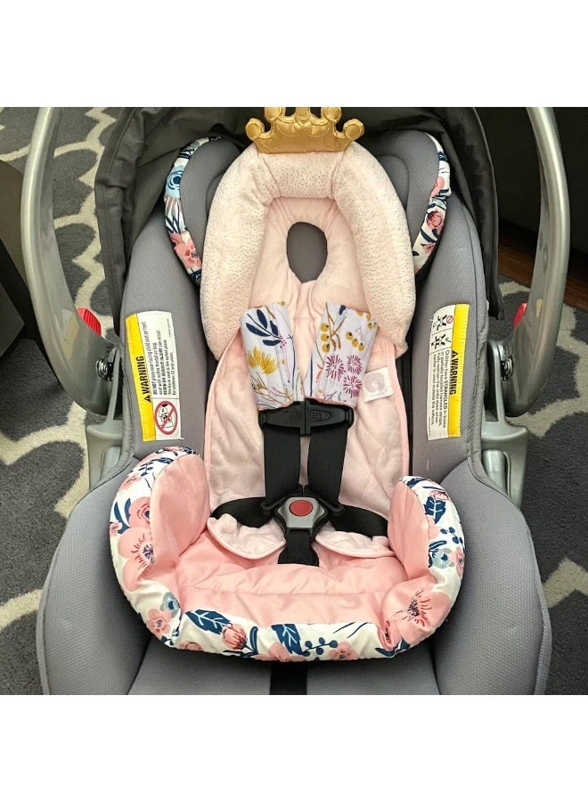 Culclendy Baby Car Seat Neck Cover, Car Seat Strap Cover, Seat Belt Cushions Pads, Shoulder Strap Protectors, Reversible Pram Harness Covers in Minky Floral, Baby Neck Pad Protector - Image 4
