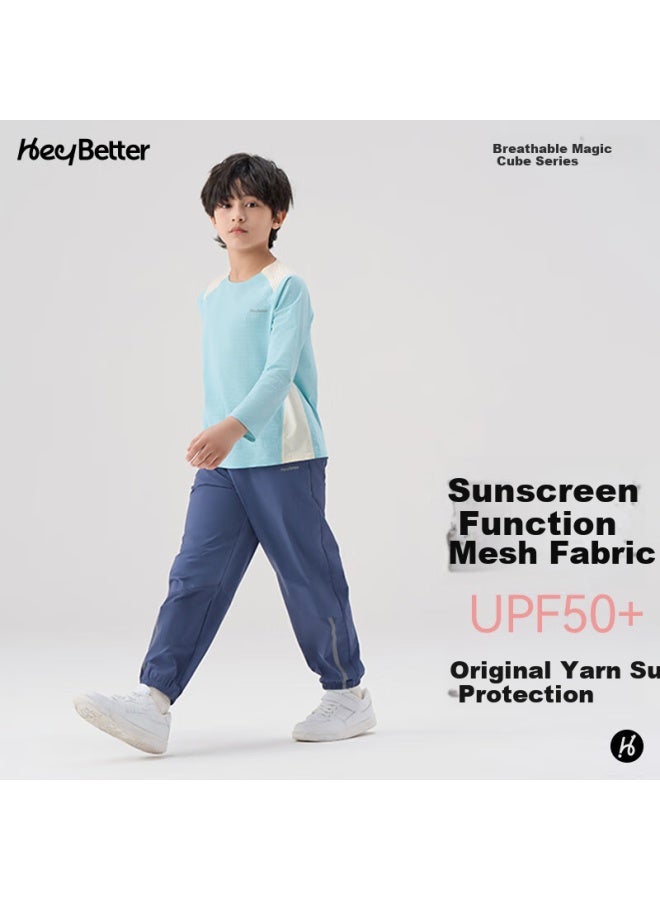 Heybetter Children'S Long Pants, Breathable Cube Sports Pants, Moisture-Wicking And Quick-Drying, For Boys And Girls, Spring Trousers, Dazzling Black (Black), Size 170 - Image 3