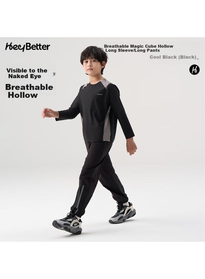 Heybetter Children'S Long Pants, Breathable Cube Sports Pants, Moisture-Wicking And Quick-Drying, For Boys And Girls, Spring Trousers, Dazzling Black (Black), Size 170 - Image 5