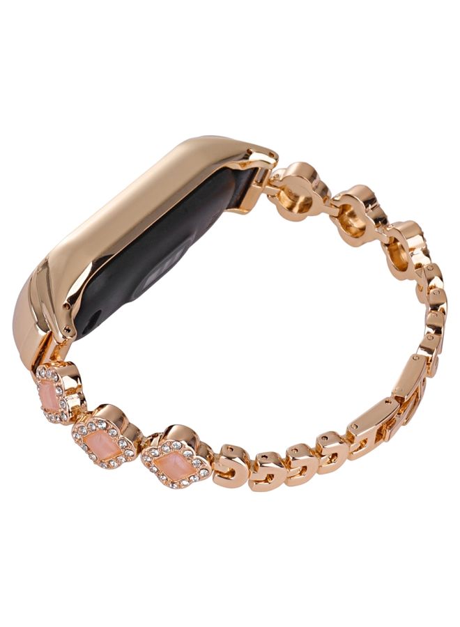 Replacement Strap For Xiaomi Mi Band 6 / 5 Four-leaf Clover Diamond Metal Watch Band Rose Gold