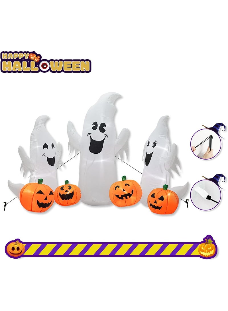 TAPIT 7.55FT Length Halloween Inflatable Ghosts and Pumpkins, 3 Ghosts Inflatables with Led Lights for Home Yard Lawn Indoor Halloween Outdoor Decoration - Image 2