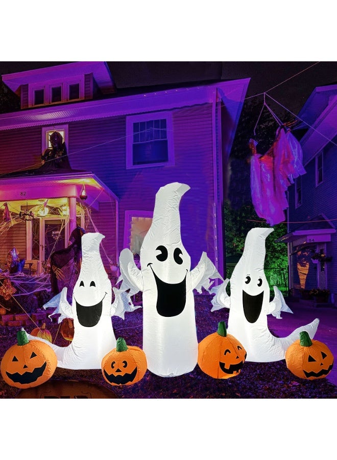 TAPIT 7.55FT Length Halloween Inflatable Ghosts and Pumpkins, 3 Ghosts Inflatables with Led Lights for Home Yard Lawn Indoor Halloween Outdoor Decoration - Image 1