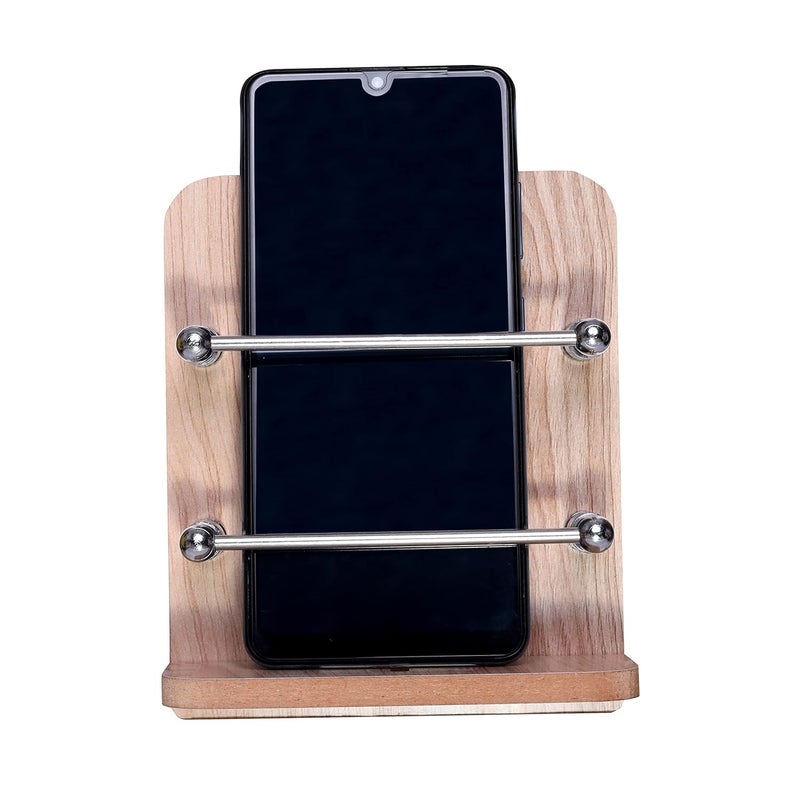 BeeDuck ® Wooden Single Mobile & Remote Holder Stand, TV & AC Remote Holding, Keys Hanging at Home, Office, Bedroom, Hotel - Wall Mount Multipurpose Stand - Image 1