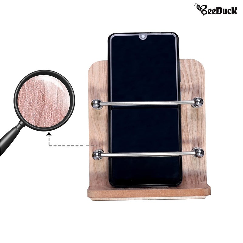 BeeDuck ® Wooden Single Mobile & Remote Holder Stand, TV & AC Remote Holding, Keys Hanging at Home, Office, Bedroom, Hotel - Wall Mount Multipurpose Stand - Image 4