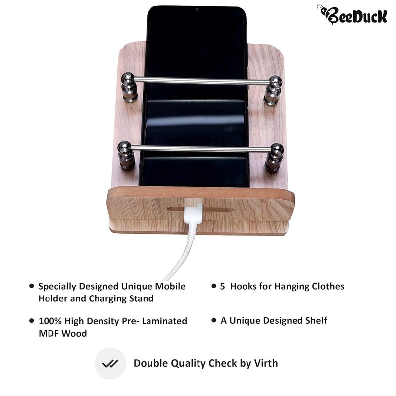 BeeDuck ® Wooden Single Mobile & Remote Holder Stand, TV & AC Remote Holding, Keys Hanging at Home, Office, Bedroom, Hotel - Wall Mount Multipurpose Stand - Image 5