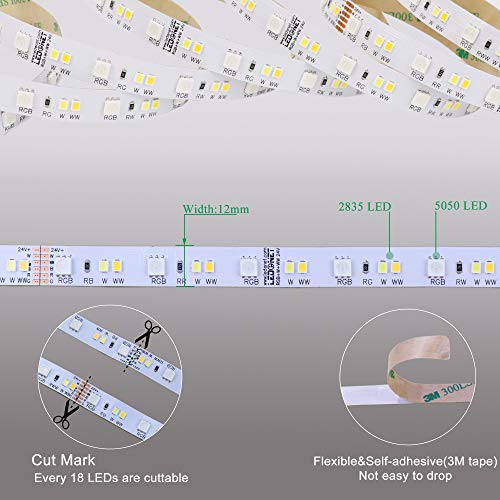 LEDENET RGB+ CCT RGBWW LED Strip Lights DC24V 540LEDs 2800K-6500K Full Color Changing 5050 RGB 2835 Warm White Daylight White Flexible LED Tape Ribbon Lamp Non-Waterproof 16.4ft for Bedroom Home - Image 5
