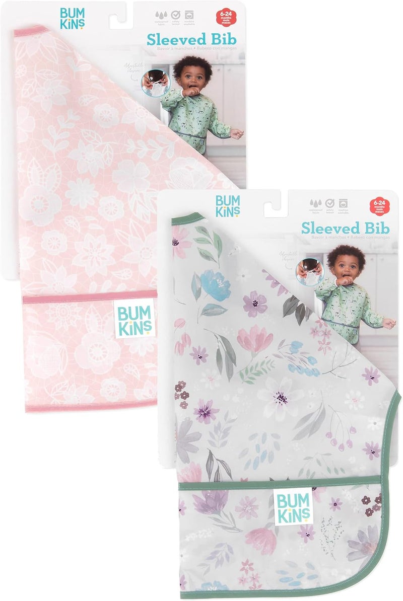 Bumkins Waterproof Baby Bib with Sleeves - Floral & Lace Design for Ages 6-24 Months - Image 5