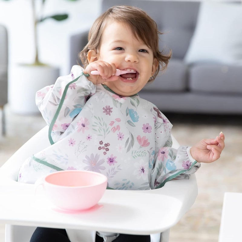 Bumkins Waterproof Baby Bib with Sleeves - Floral & Lace Design for Ages 6-24 Months - Image 2