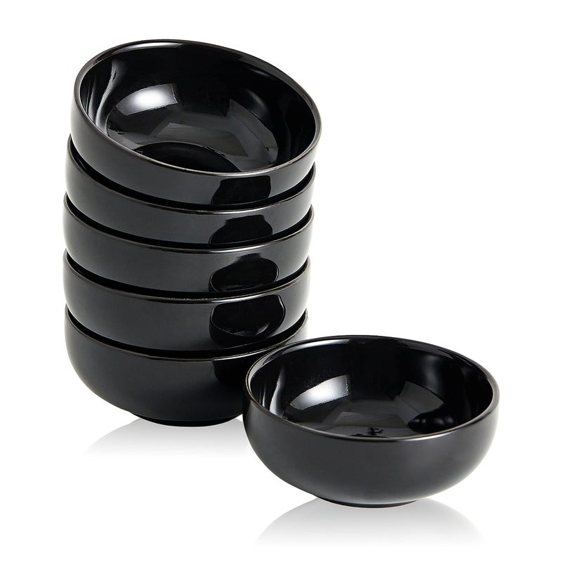 Swuut Ceramic Pinch Bowls 2.5 oz Mini Prep Dip Bowl Set Small Dipping Salsa Charcuterie Soy Sauce Side Dish for Sushi Set of 6(Black) - Image 1