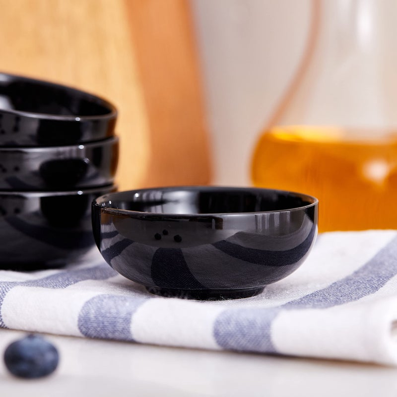 Swuut Ceramic Pinch Bowls 2.5 oz Mini Prep Dip Bowl Set Small Dipping Salsa Charcuterie Soy Sauce Side Dish for Sushi Set of 6(Black) - Image 2