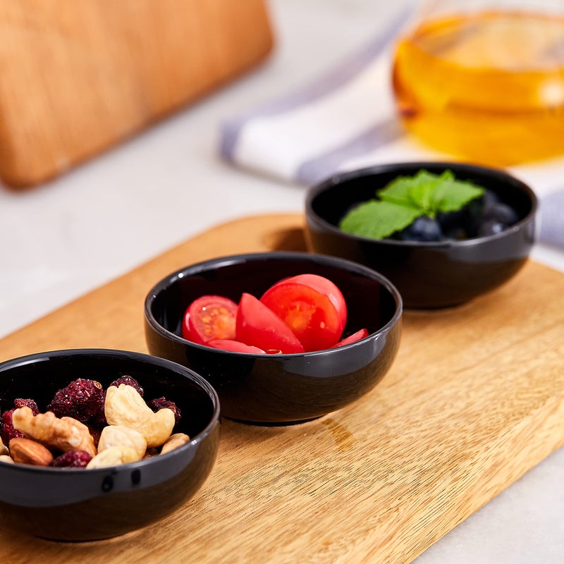 Swuut Ceramic Pinch Bowls 2.5 oz Mini Prep Dip Bowl Set Small Dipping Salsa Charcuterie Soy Sauce Side Dish for Sushi Set of 6(Black) - Image 4
