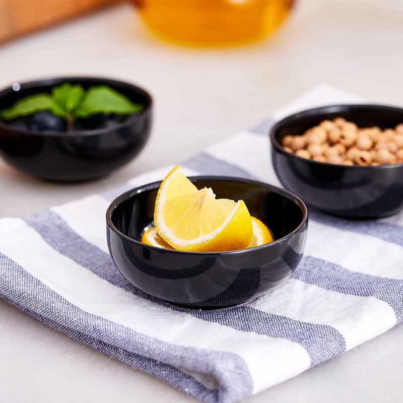 Swuut Ceramic Pinch Bowls 2.5 oz Mini Prep Dip Bowl Set Small Dipping Salsa Charcuterie Soy Sauce Side Dish for Sushi Set of 6(Black) - Image 5