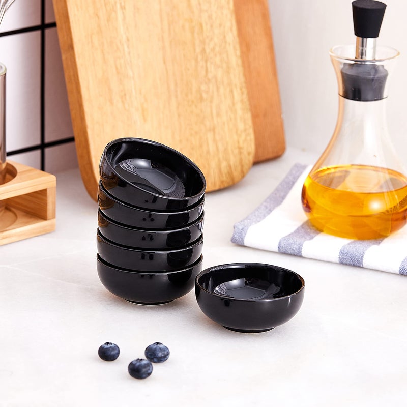 Swuut Ceramic Pinch Bowls 2.5 oz Mini Prep Dip Bowl Set Small Dipping Salsa Charcuterie Soy Sauce Side Dish for Sushi Set of 6(Black) - Image 3