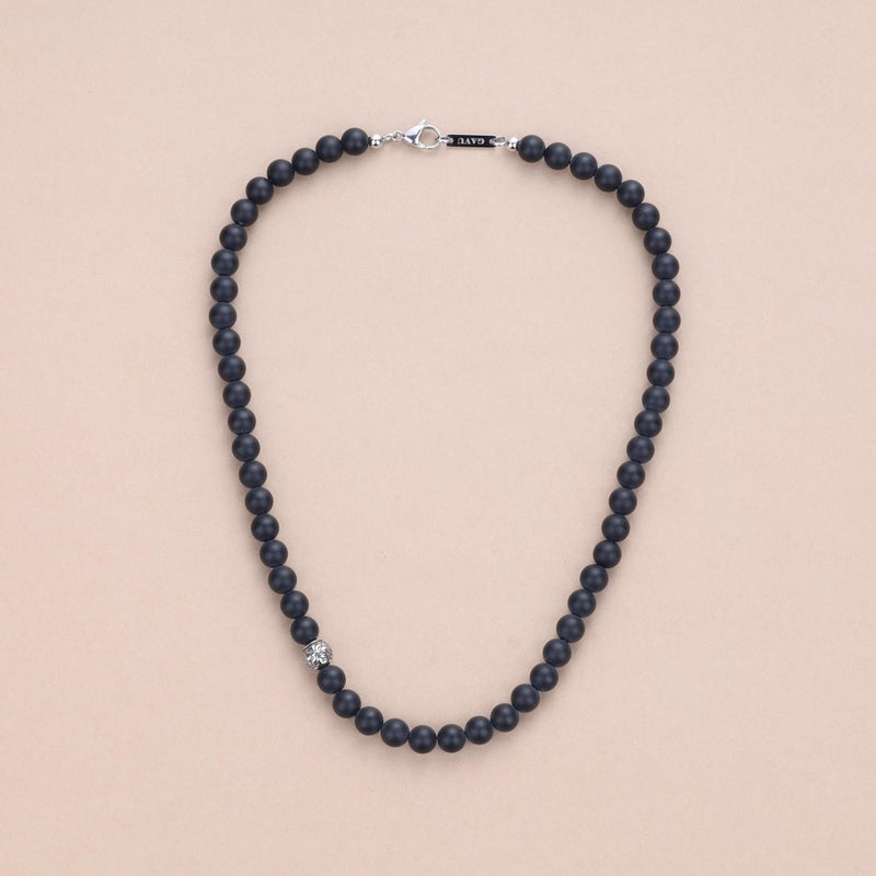 GAVU Men's Crystal Beaded Necklace, Black Onyx Necklace for Men with Fleur De Lis Bead 24" - Image 4
