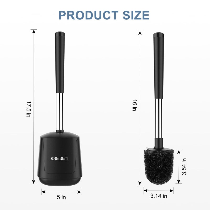 SetSail Toilet Brush and Holder 3 Pack, Self Closing Lid Toilet Bowl Brushes Holder Extra Long Handle Ventilated Toilet Brush Set for Bathroom Cleaning, Nylon Bristles, Black - Image 2