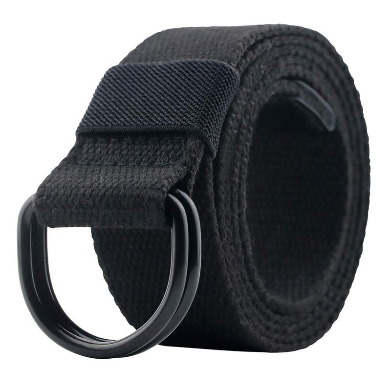 macoking Web Fabric Canvas Belt for Men Women with Double D Ring Buckle, Black, 51in long for waist 40"-43" - Image 1