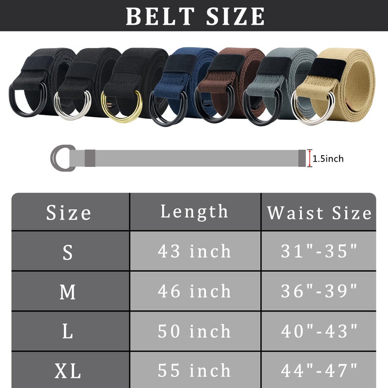 macoking Web Fabric Canvas Belt for Men Women with Double D Ring Buckle, Black, 51in long for waist 40"-43" - Image 5
