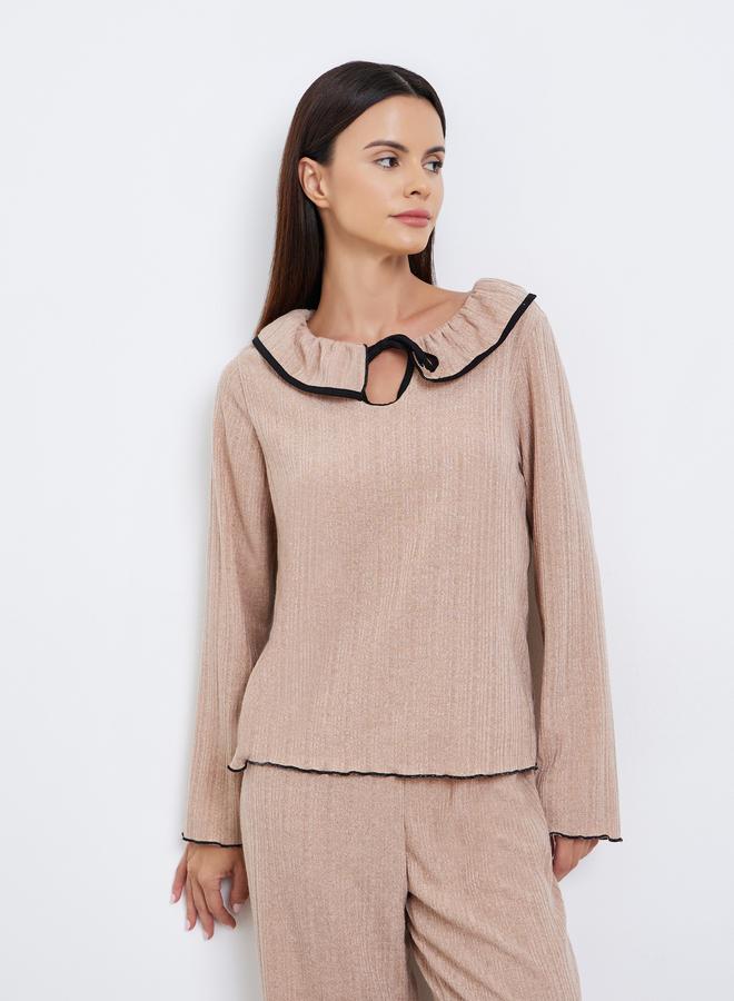 Styli Rib Flounce Tie Detail T-Shirt and Pyjama Set - Image 3