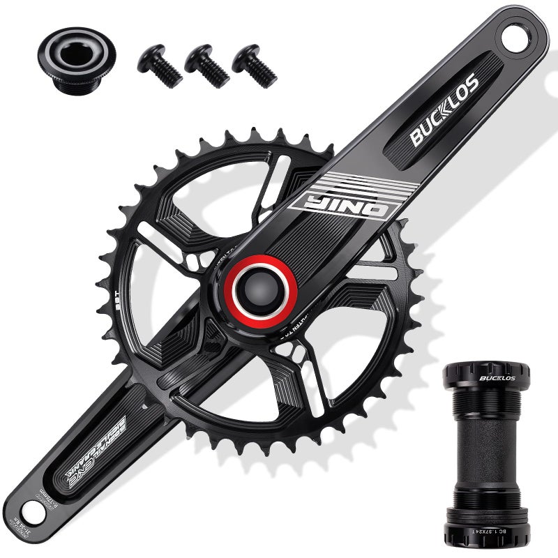 BUCKLOS 170/175mm Mountain Bike Crankset - CNC MTB Hollowtech Direct Mount Single Speed Cranksets, Bicycle Crank Set with 32/34/36/38T Narrow Wide Tooth Chainring for 9/10/11/12 Speeds - Image 1
