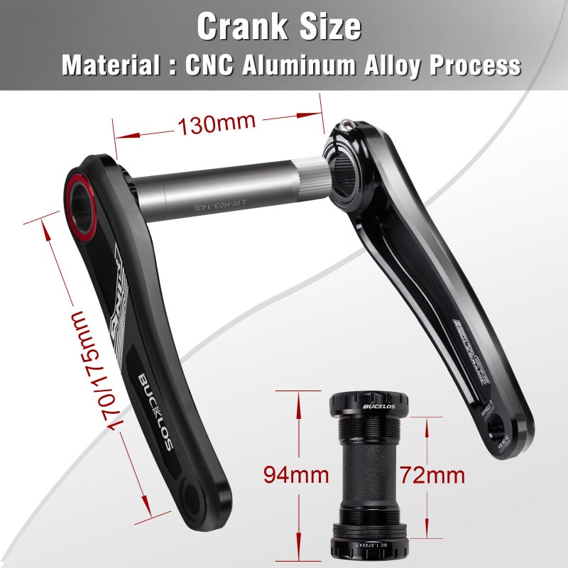 BUCKLOS 170/175mm Mountain Bike Crankset - CNC MTB Hollowtech Direct Mount Single Speed Cranksets, Bicycle Crank Set with 32/34/36/38T Narrow Wide Tooth Chainring for 9/10/11/12 Speeds - Image 3