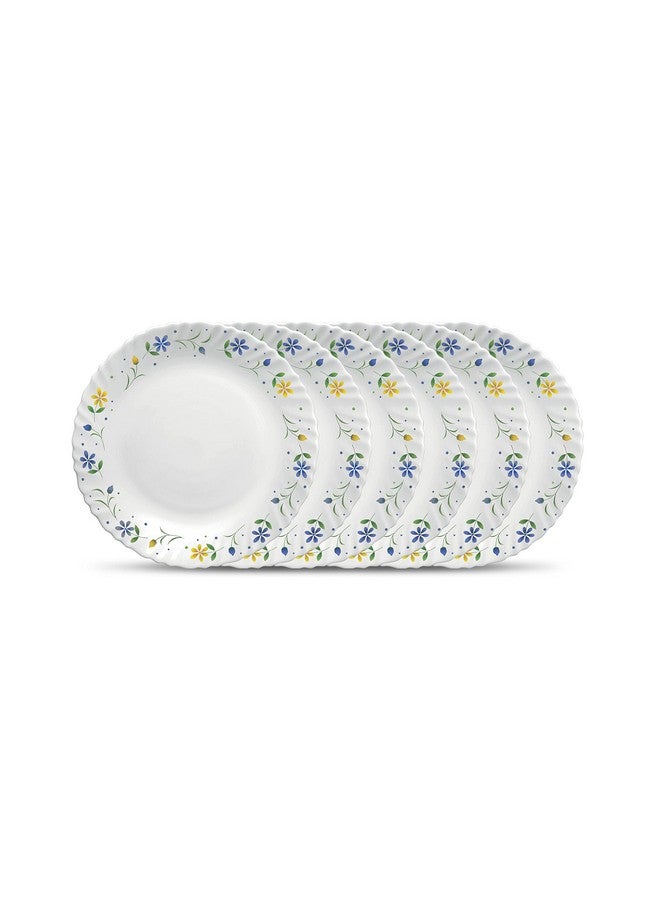 La Opala Diva Classique Collection Opal Glass Crockery | Full Plate Set of 6 | Twilight Bouquet Design | for Dining & Gifting | Microwave Safe | 100% Vegetarian | Extra Strong | Super Light & White - Image 1