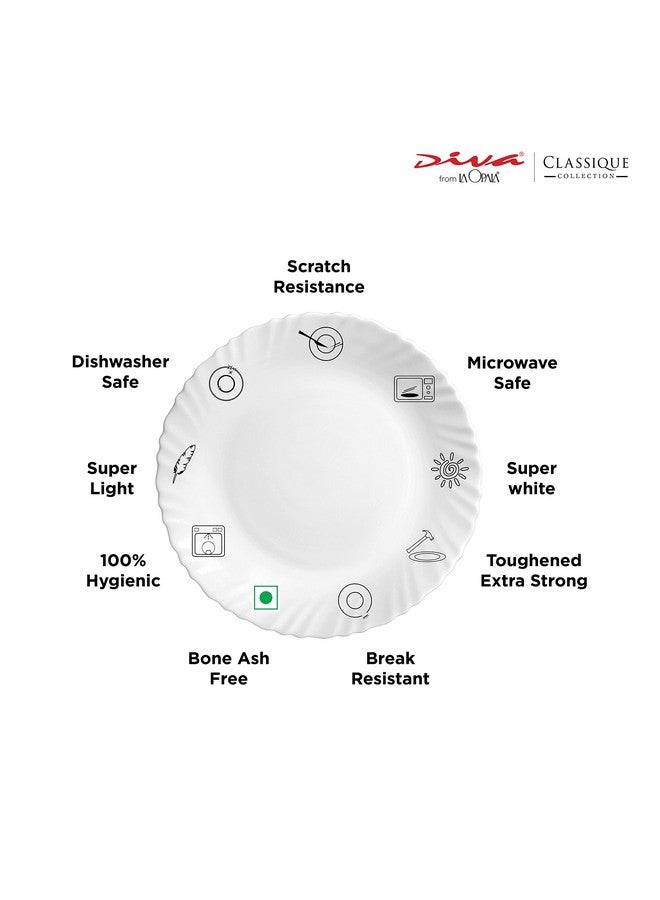 La Opala Diva Classique Collection Opal Glass Crockery | Full Plate Set of 6 | Twilight Bouquet Design | for Dining & Gifting | Microwave Safe | 100% Vegetarian | Extra Strong | Super Light & White - Image 3