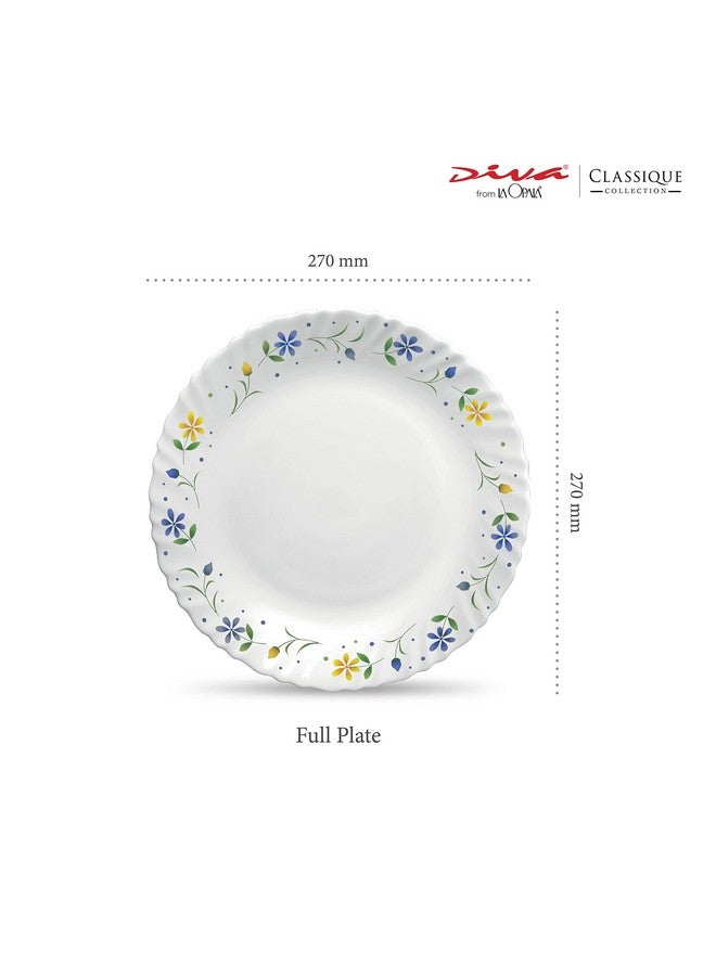La Opala Diva Classique Collection Opal Glass Crockery | Full Plate Set of 6 | Twilight Bouquet Design | for Dining & Gifting | Microwave Safe | 100% Vegetarian | Extra Strong | Super Light & White - Image 2