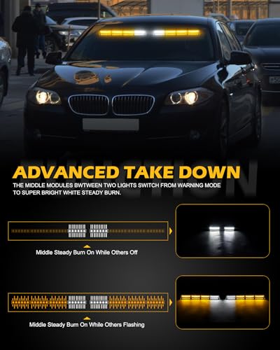 HLauto 604N Emergency Dash Strobe Lights: 2x16.8 inch Amber Security Light w/Take Down, 48 LED Safety Flashing Warning Hazard Interior Windshield Visor Light Bar for Trucks Vehicles - Image 3
