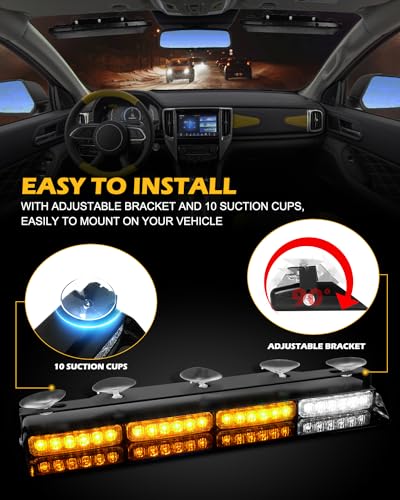 HLauto 604N Emergency Dash Strobe Lights: 2x16.8 inch Amber Security Light w/Take Down, 48 LED Safety Flashing Warning Hazard Interior Windshield Visor Light Bar for Trucks Vehicles - Image 5