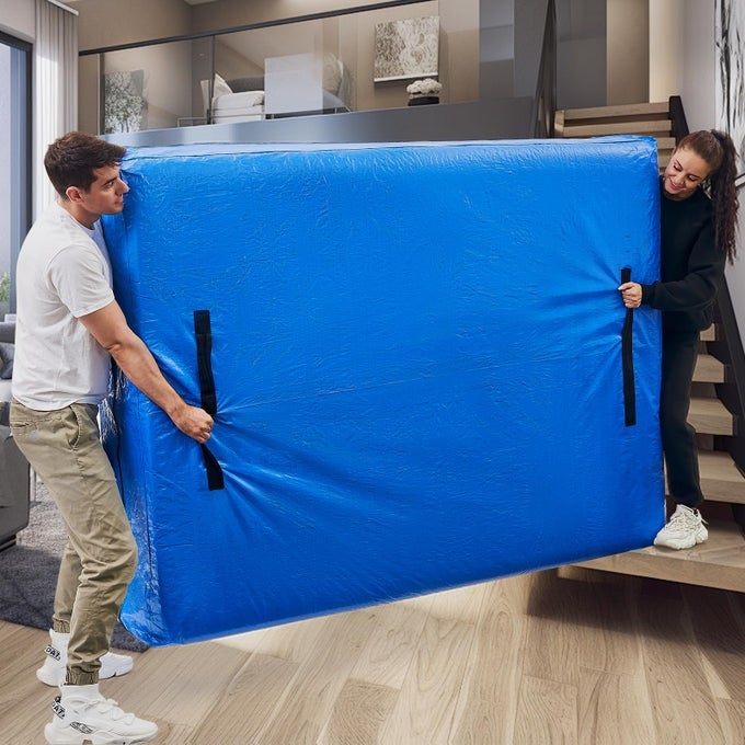 MATTRESS BAGS FOR MOVING MATTRESS PROTECTOR WATERPROOF MATTRESS COVER FULL SIZE STORAGE BAGS WITH 8 HEAVYDUTY HANDLES AND ZIPPER FOR BED EXTRA THICK LARGE REUSABLE 77X57X15 BLUE