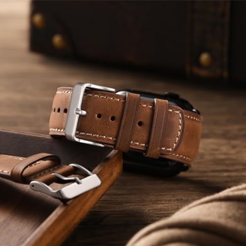 SUNFWR Leather Bands Compatible with Apple Watch Band 49mm 45mm 44mm 42mm for Men Women, Genuine Leather Replacement Strap for iWatch Ultra 2, Ultra, SE2, SE, Series 9 8 7 6 5 4 3 2 1 (Red - Image 3