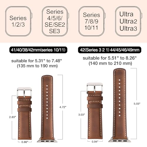 SUNFWR Leather Bands Compatible with Apple Watch Band 49mm 45mm 44mm 42mm for Men Women, Genuine Leather Replacement Strap for iWatch Ultra 2, Ultra, SE2, SE, Series 9 8 7 6 5 4 3 2 1 (Red - Image 5