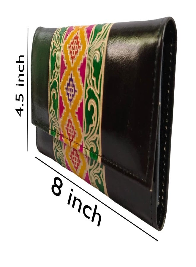 Chitrahar Shantiniketan Genuine Leather Handcrafted Geometric Motif Clutch For Women (Stick, Black) - Image 5