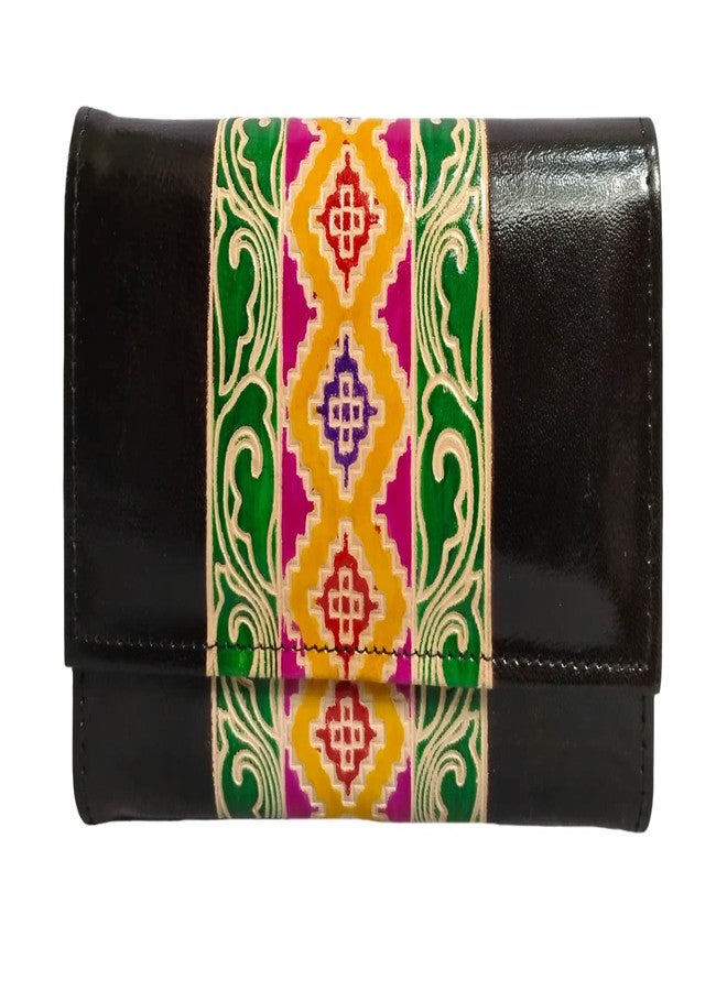 Chitrahar Shantiniketan Genuine Leather Handcrafted Geometric Motif Clutch For Women (Stick, Black) - Image 2