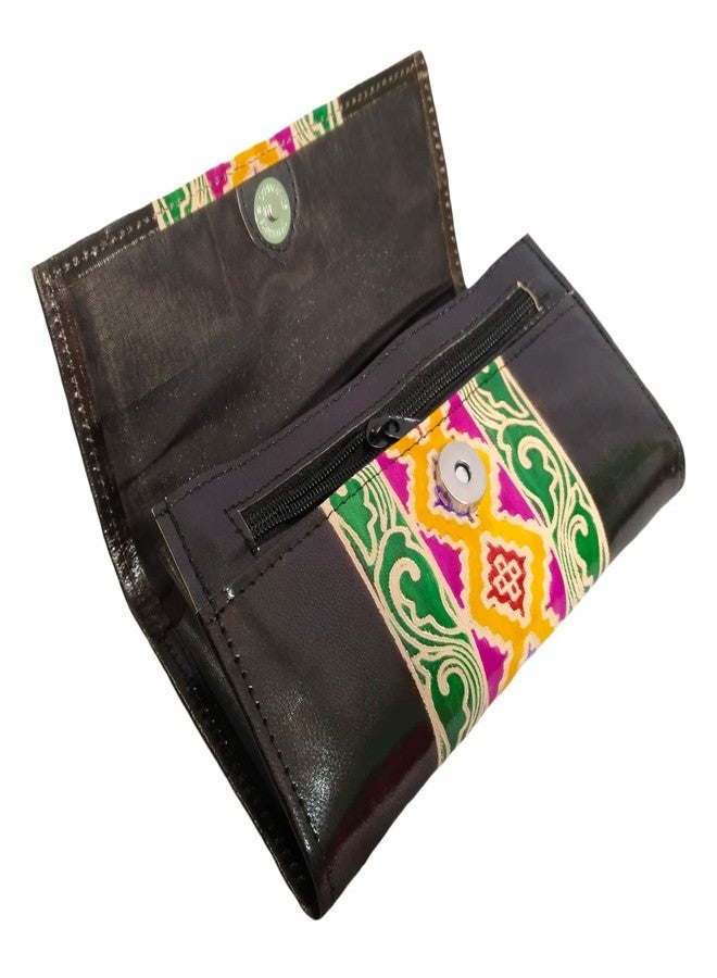 Chitrahar Shantiniketan Genuine Leather Handcrafted Geometric Motif Clutch For Women (Stick, Black) - Image 3